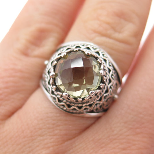 925 Sterling Silver Vintage Real Citrine Filigree Clover Lucky Ring Size 6