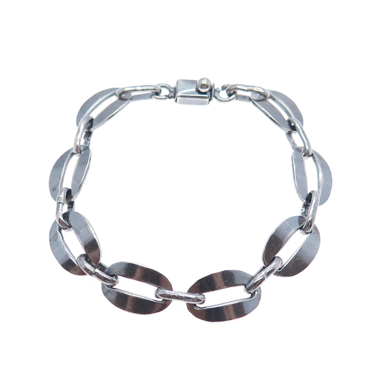 925 Sterling Silver Vintage Mexico Oxidized Coffee Bean Link Bracelet 7.5"