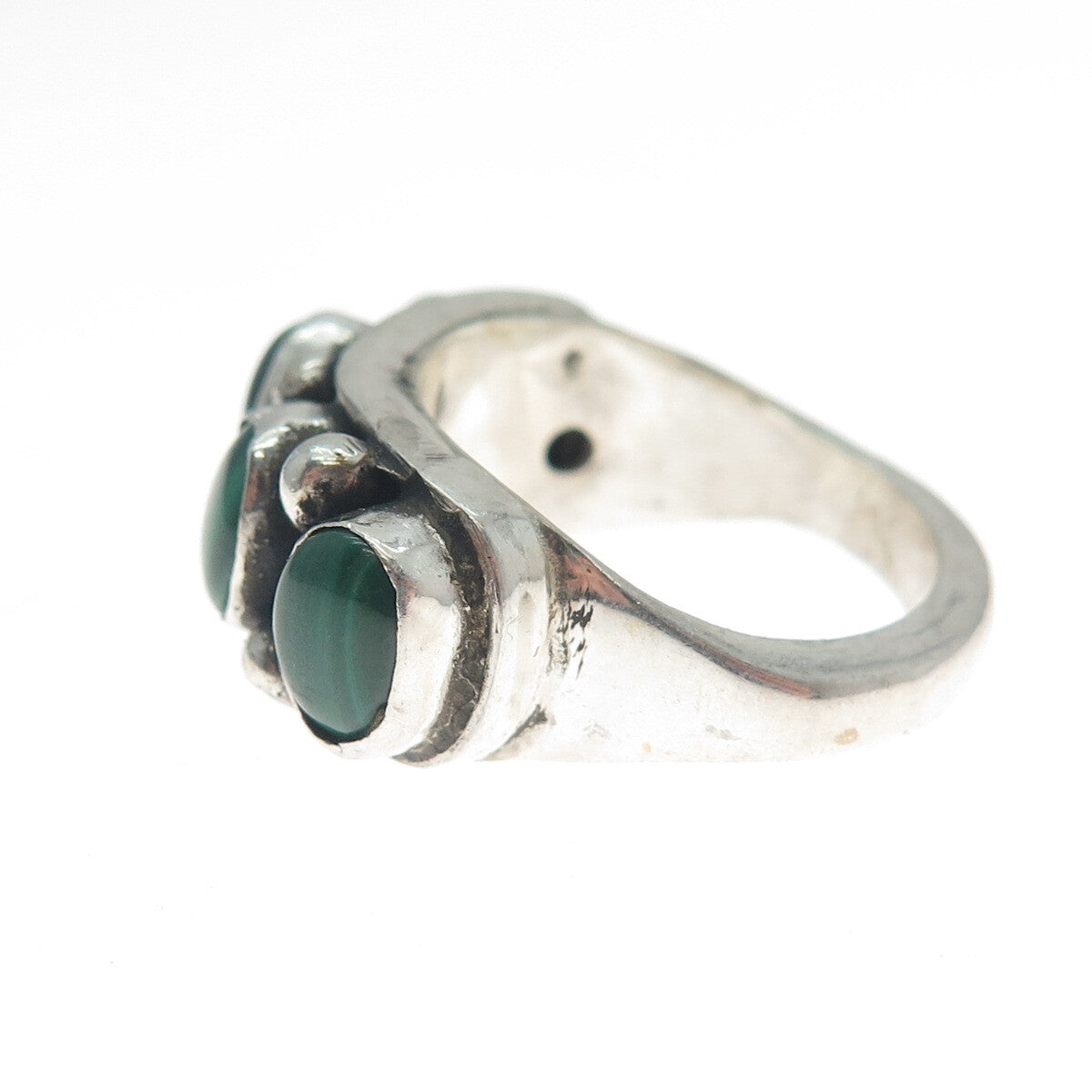 925 Sterling Silver Vintage Real Malachite Beaded Oxidized Ring Size 6.5