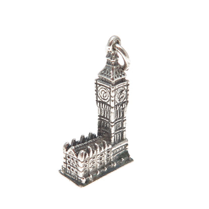 925 Sterling Silver Vintage Big Ben Oxidized Minimalist 3D Charm Pendant
