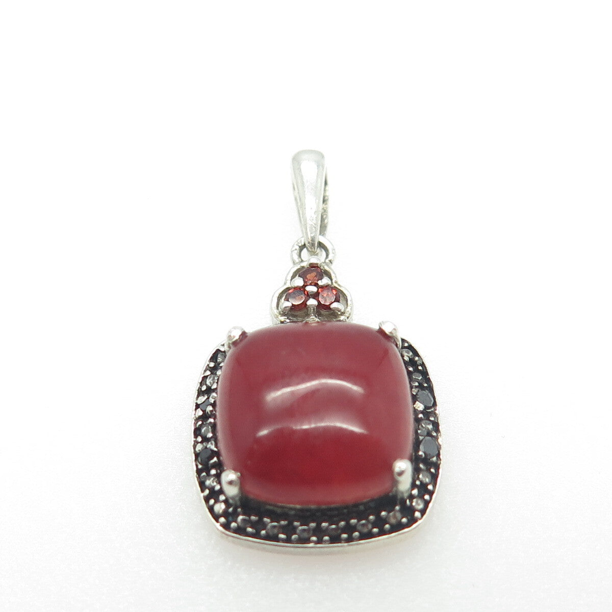 CHUCK CLEMENCY Sterling Silver Vintage Diamond Accent Carnelian Garnet Pendant
