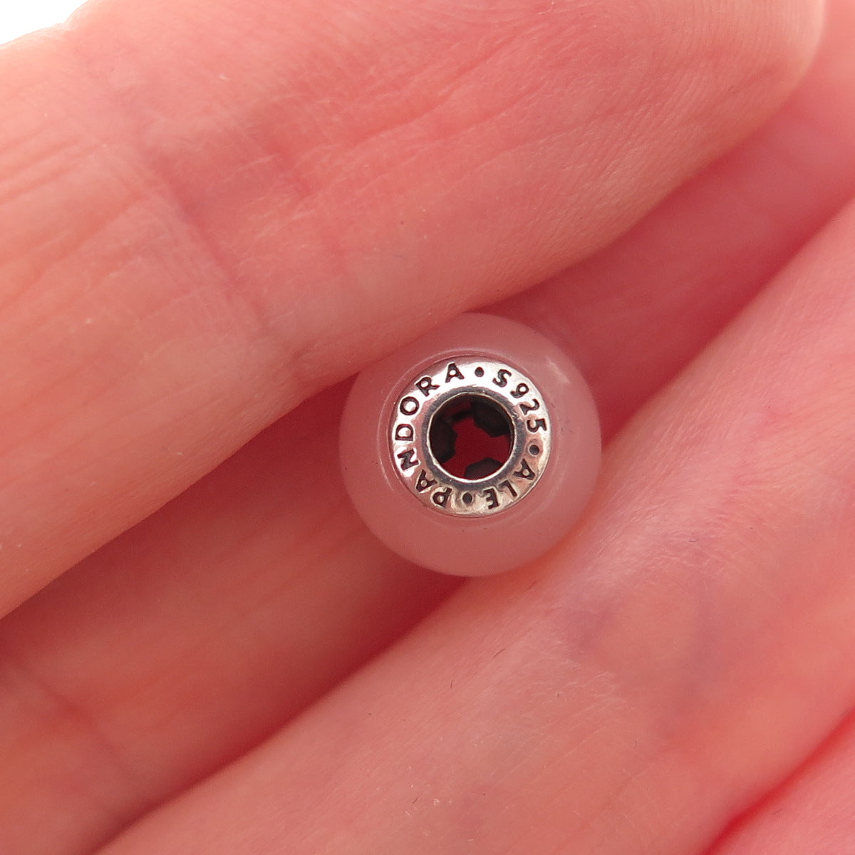 Pandora 925 Sterling Silver Real Rose Quartz Essence Caring Slide Bead Charm