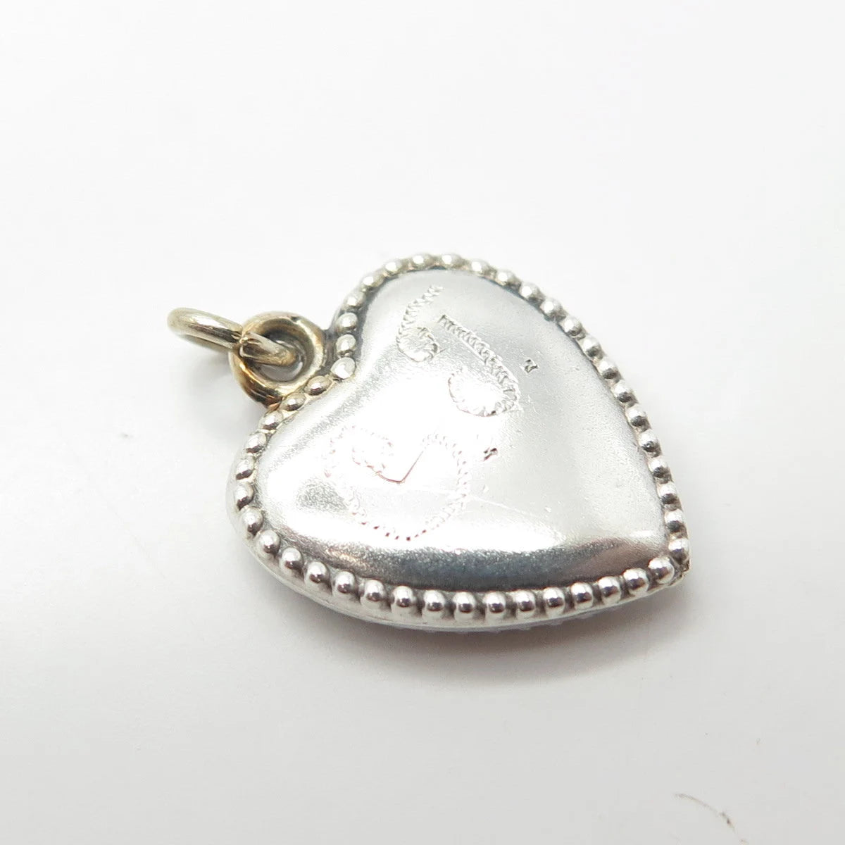 925 Sterling Silver Antique Puffy Heart Beaded Charm Pendant