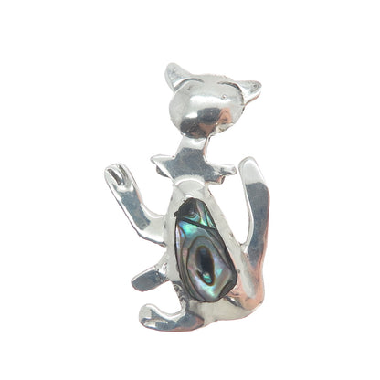 925 Sterling Silver Vintage Mexico Taxco Real Abalone Shell Cat Modernist Brooch