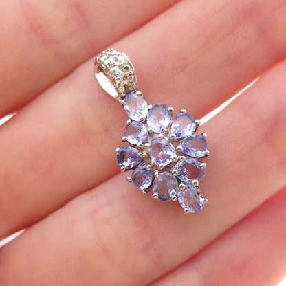 Chuck Clemency 925 Sterling Silver Real Tanzanite Cluster Charm Pendant