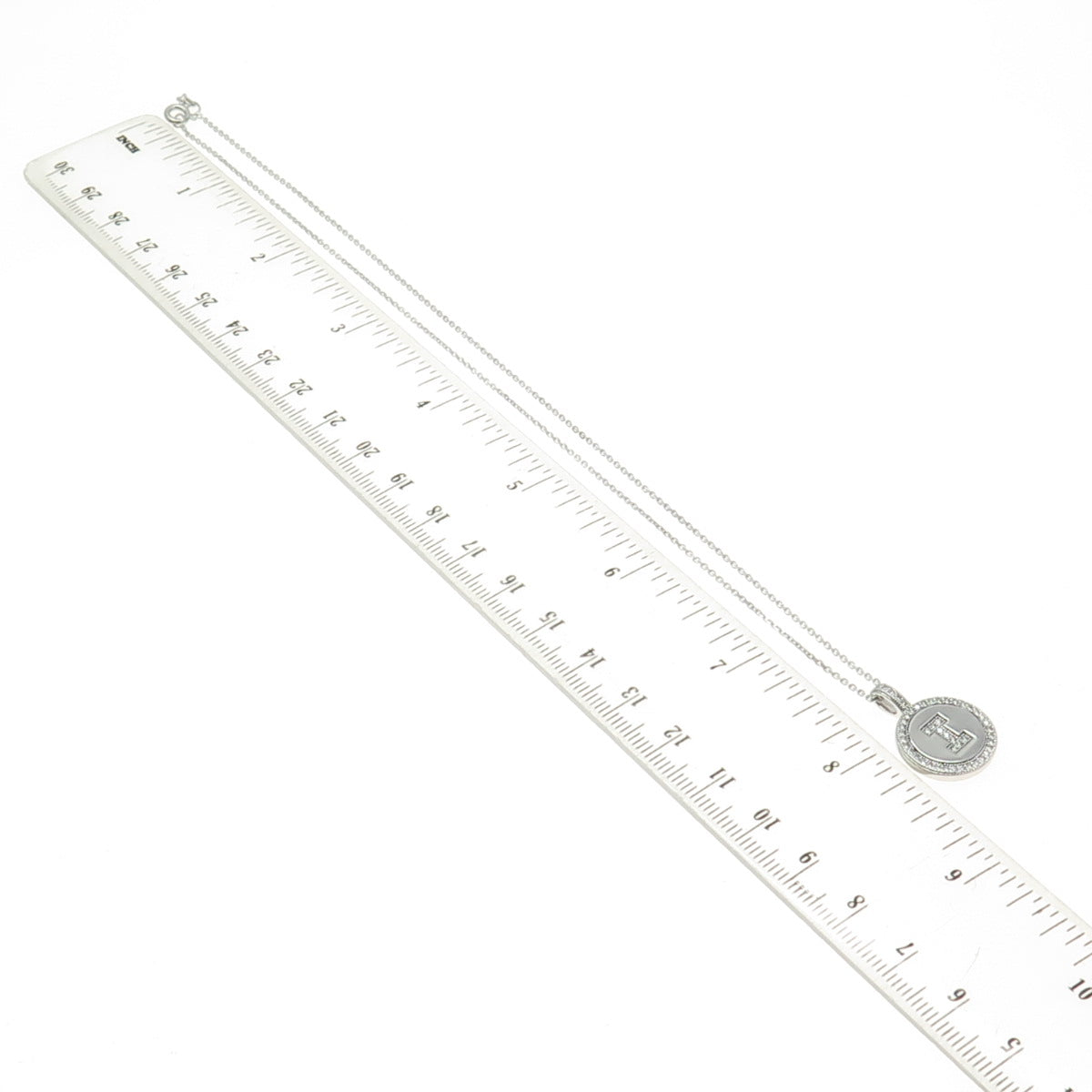 925 Sterling Silver Italy Pave C Z Letter "I" Initial Cable Chain Necklace 16"