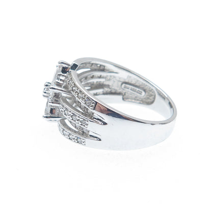 925 Sterling Silver Marquise & Round-Cut Shaped C Z Floral Ring Size 8.25