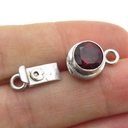 925 Sterling Silver Vintage Real Red Garnet Bracelet & Necklace Box Lock Clasp