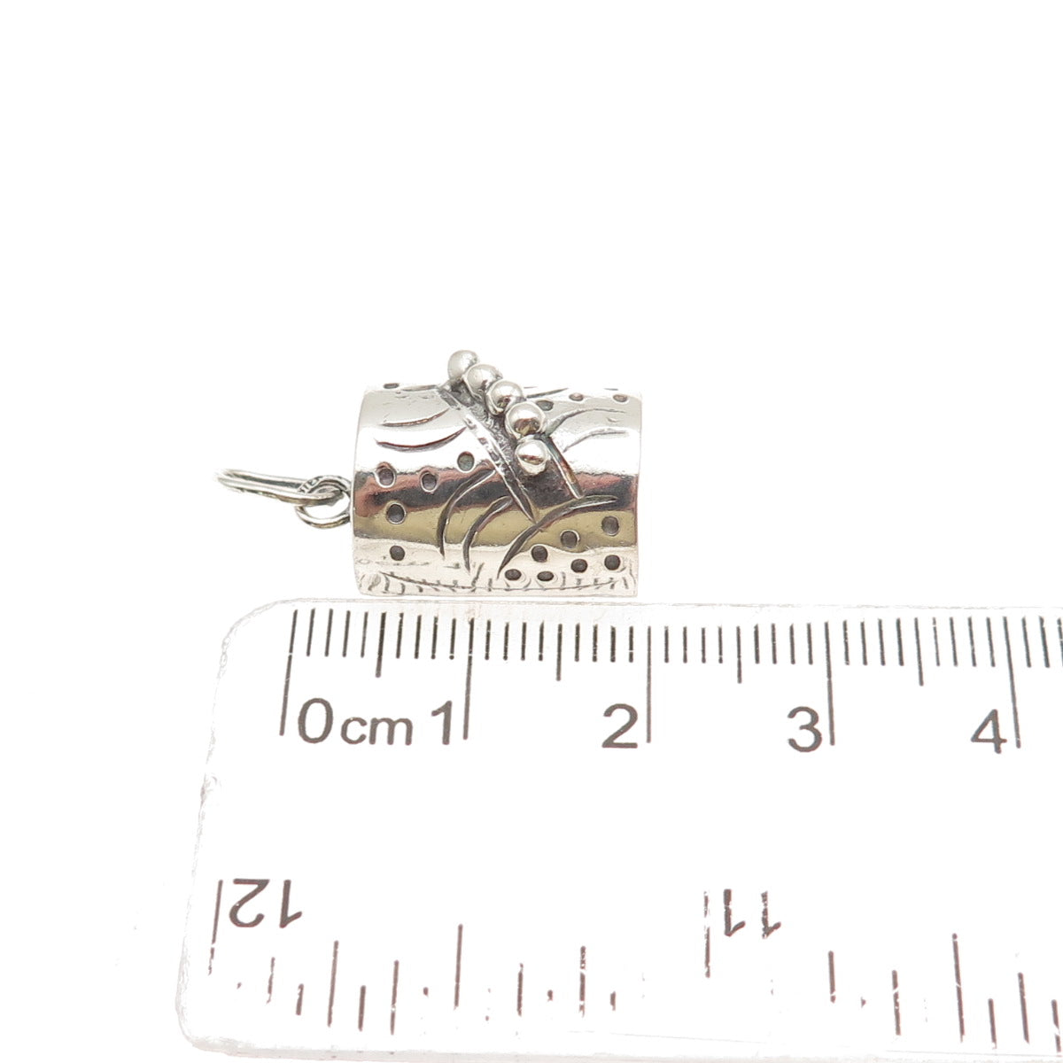 925 Sterling Silver Vintage Modernist Beaded Mini Charm Pendant