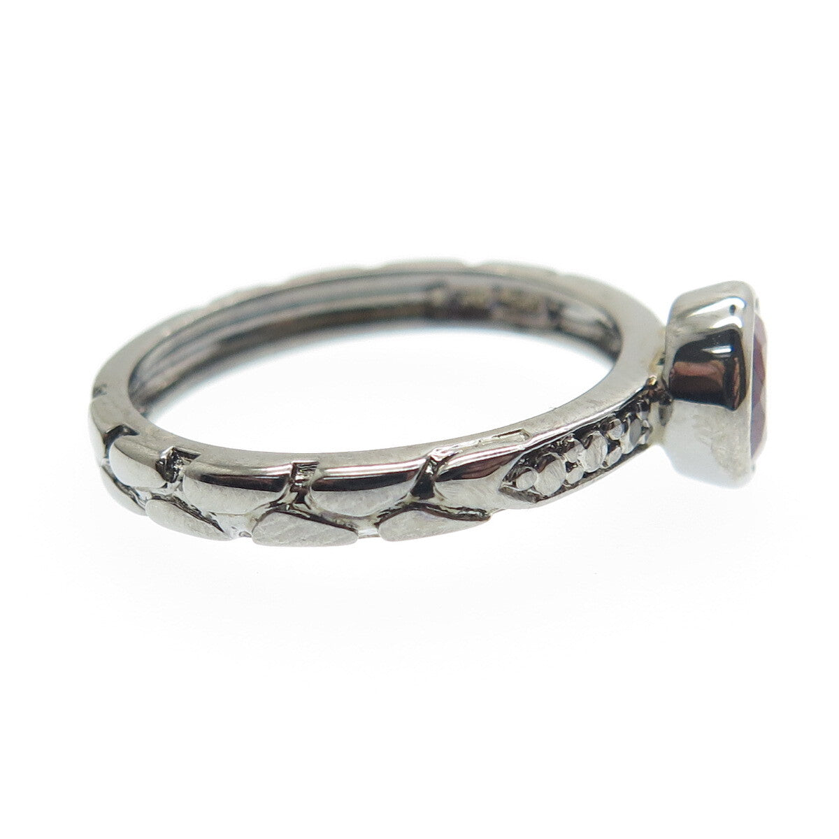 925 Sterling Silver Black Rhodium Round-Cut Ruby Gem Pebble Ring Size 8