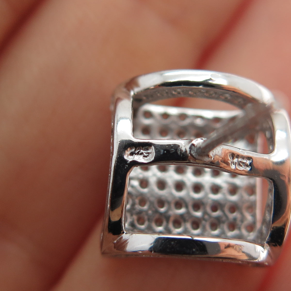 925 Sterling Silver Round-Cut C Z Arch Square Stud Earrings