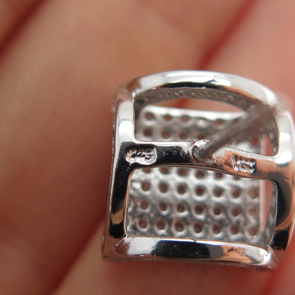 925 Sterling Silver Round-Cut C Z Arch Square Stud Earrings