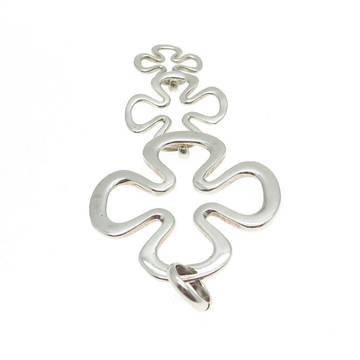 AMPARO 925 Sterling Silver Vintage Mexico Modernist Flower Drop Pendant