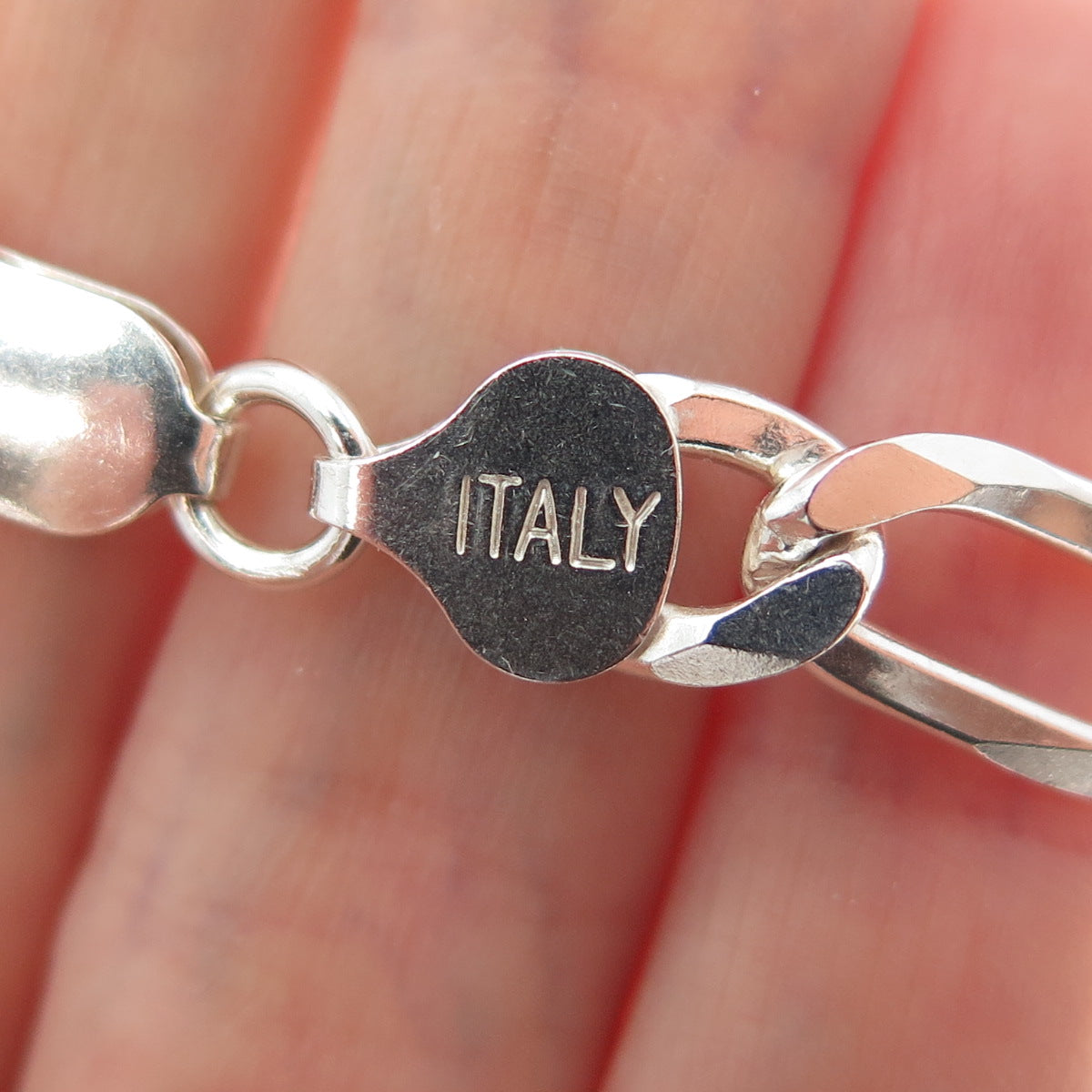 925 Sterling Silver Vintage Italy Figaro Link Bracelet 8.75"