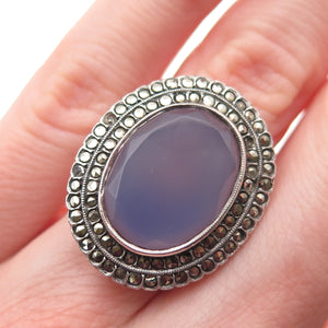 925 Sterling Antique Art Deco Germany Real Chalcedony & Marcasite Ring Size 5