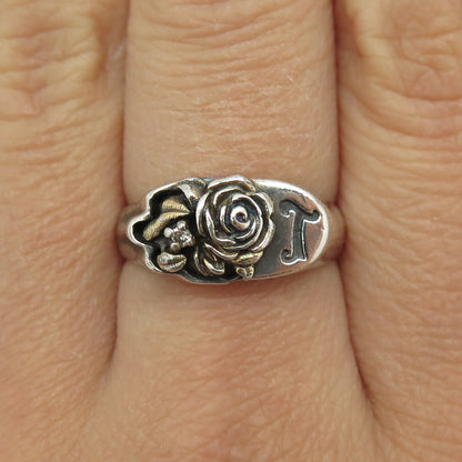 KEEPSAKE Sterling Silver Vintage Real Diamond Rose Flower Oxidized Ring Size 7.5