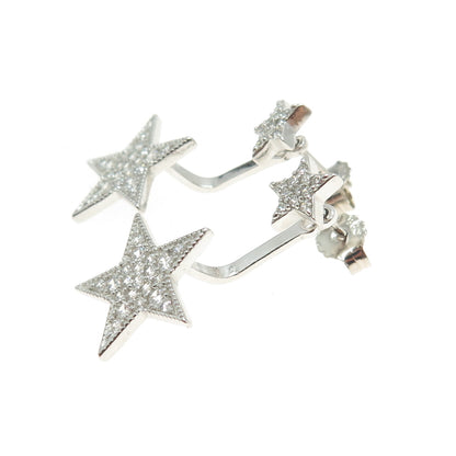 925 Sterling Silver Round-Cut C Z Star Interchangeable Earrings