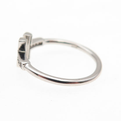925 Sterling Silver Round-Cut C Z T-Shape Adjustable Ring Size 6.25