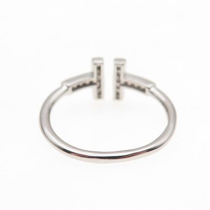 925 Sterling Silver Round-Cut C Z T-Shape Adjustable Ring Size 6.25
