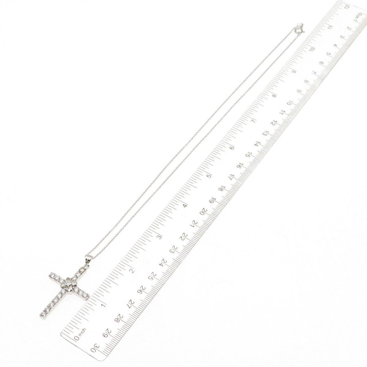 925 Sterling Silver Round-Cut C Z Floral Cross Cable Chain Necklace 18"