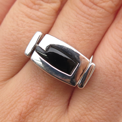 GUESS Sterling Silver Vintage Real Black Onyx & MOP Reversible Ring Size 7.25