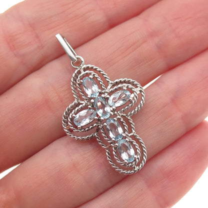 Ross Simons 925 Sterling Silver Real Oval-Cut Blue Topaz Cross Charm Pendant