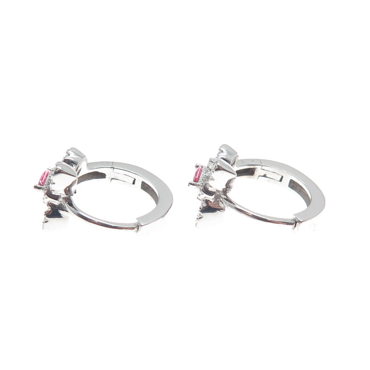 925 Sterling Silver Marquise-Cut Pink & Round White C Z Butterfly Hoop Earrings