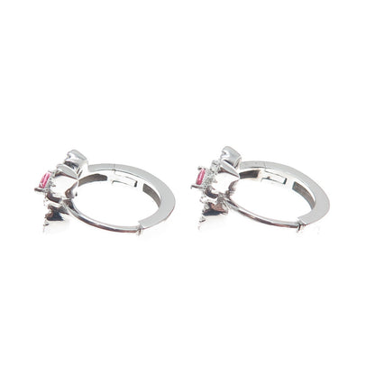 925 Sterling Silver Marquise-Cut Pink & Round White C Z Butterfly Hoop Earrings