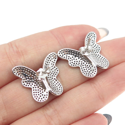 925 925 Sterling Silver Black C Z Butterfly Stud Earrings