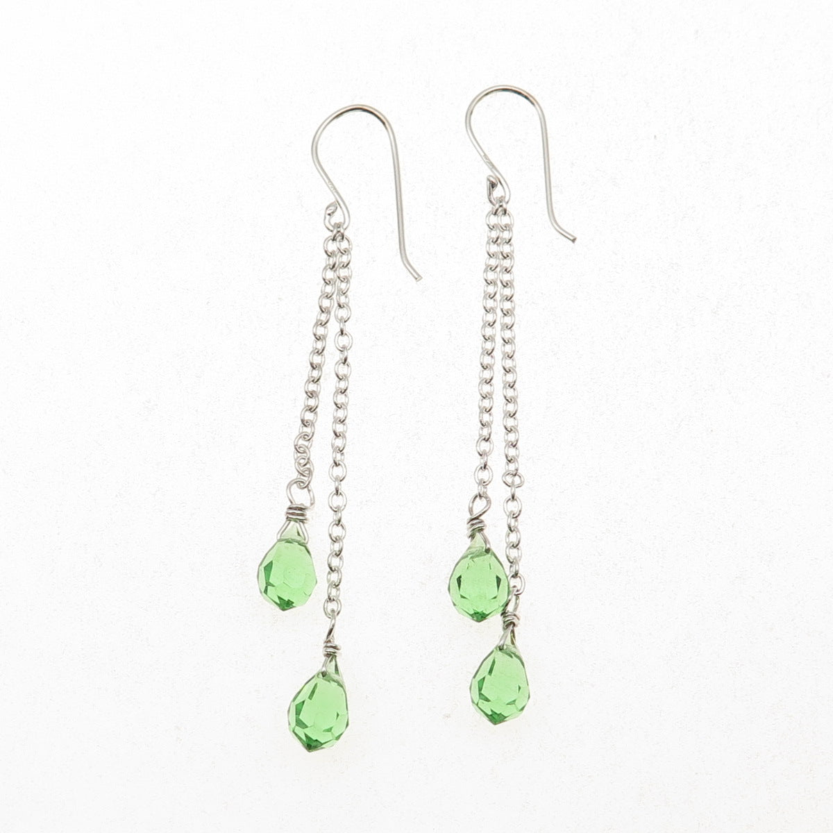 925 Sterling Silver Tsavorite Crystal Chain Drop Dangle Earrings