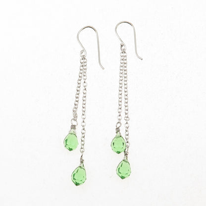 925 Sterling Silver Tsavorite Crystal Chain Drop Dangle Earrings