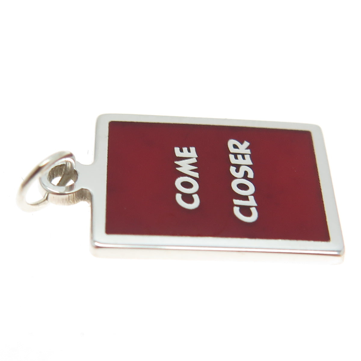 925 Sterling Silver Red Enamel "Come Closer" Minimalist Charm Pendant