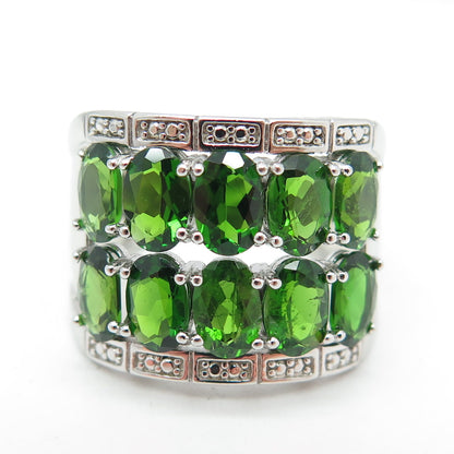 925 Sterling Silver Real Oval-Cut Chrome Diopside Cluster Ring Size 7.25