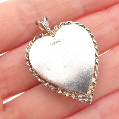 925 Sterling Silver 2-Tone Vintage Rhinestone Heart Locket Charm Pendant