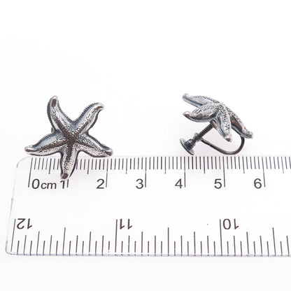 BEAU 925 Sterling Silver Antique Art Deco Starfish Oxidized Screw Back Earrings