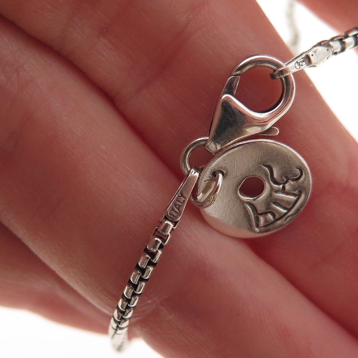 Me & Ro 925 Sterling Silver Vintage Om Mantra Bead Round Box Link Bracelet 6.75"