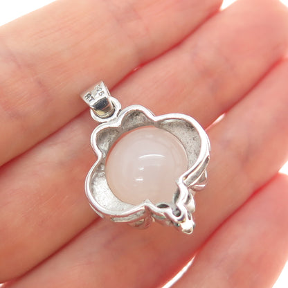 RT ROYAL TOUCH 925 Sterling Silver Vintage Real Chalcedony Emerald Charm Pendant