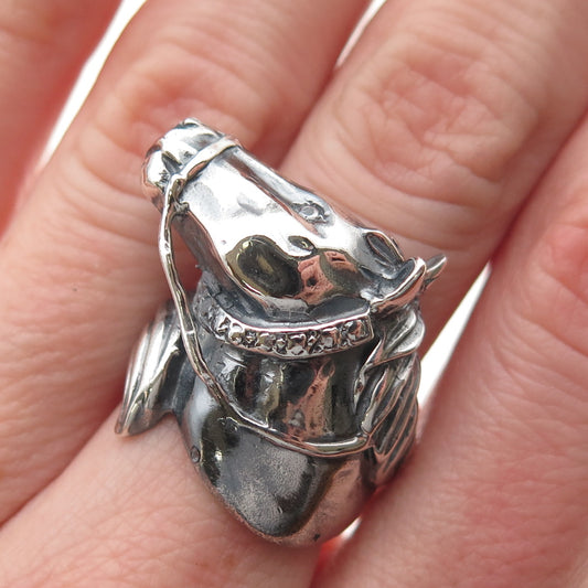 925 Sterling Silver Vintage Horse Oxidized Ring Size 7