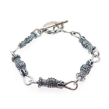 925 Sterling Silver Vintage Mexico Dragon Oxidized Link Bracelet 6.25"