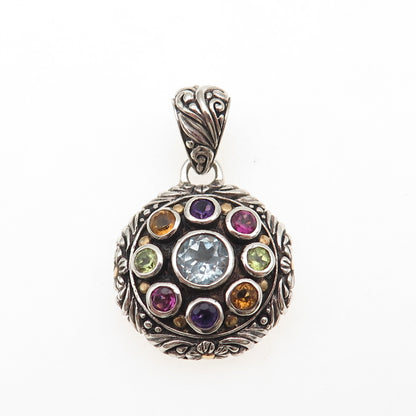 925 Sterling 18K Gold Vintage Real Topaz Pink Amethyst Citrine & Peridot Pendant