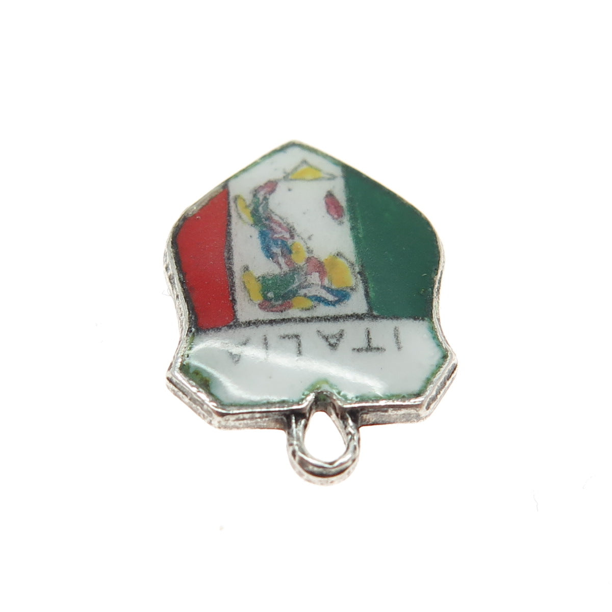 800 Silver Vintage Enamel Italy Minimalist Charm Pendant