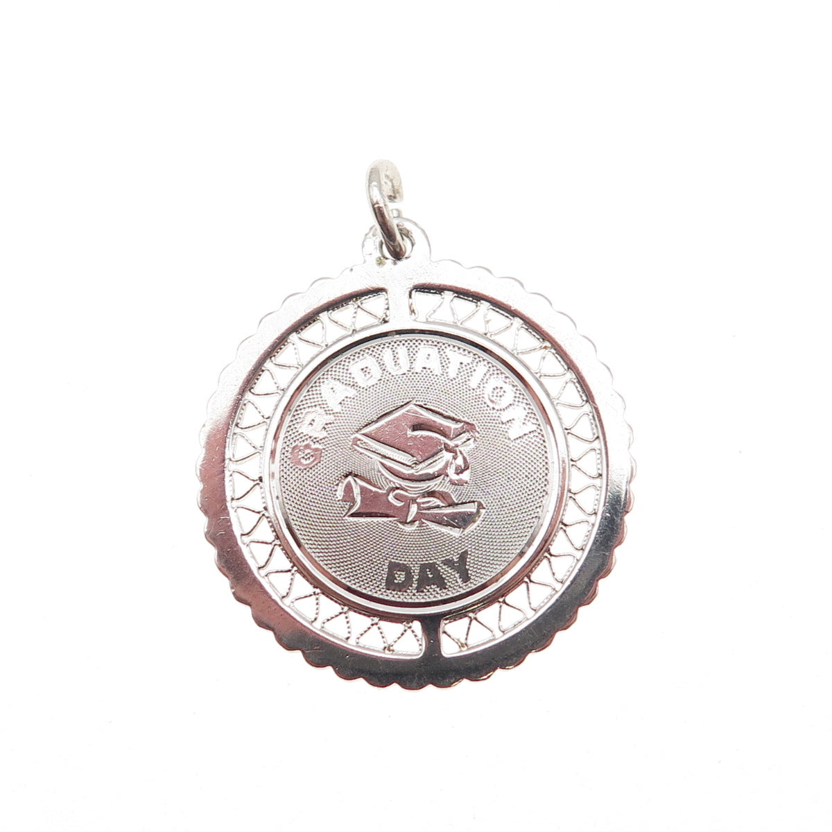 925 Sterling Silver Vintage Engraved Graduation Day Charm Pendant