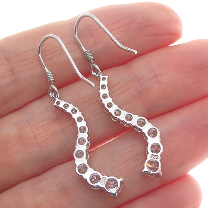 925 Sterling Silver Round-Cut Shaped C Z Journey Dangling Earrings