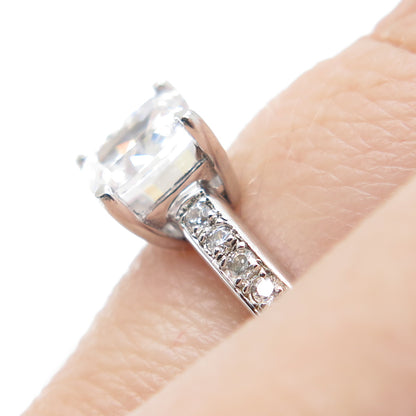 DSMK 925 Sterling Silver Cushion & Round-Cut C Z Engagement Ring Size 6.25