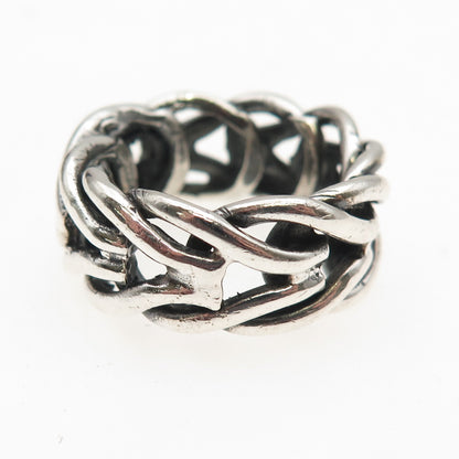 925 Sterling Silver Vintage Modernist Spine Oxidized Band Ring Size 7