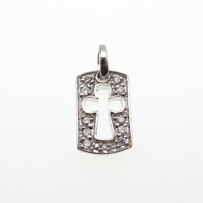 ANNIKA WITT 925 Sterling Silver Round-Cut C Z Cross Tag Mini Charm Pendant