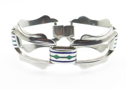 GIOR 925 Sterling Silver Vintage Italy Enamel Modernist Bracelet 7"