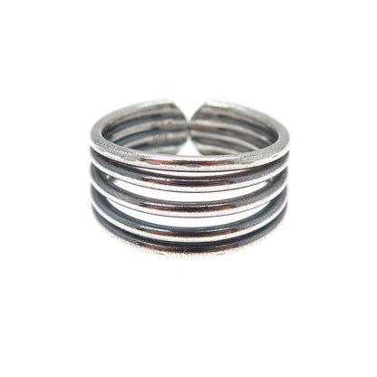 925 Sterling Silver Vintage Multi-Row Oxidized Adjustable Ring Size 6.75