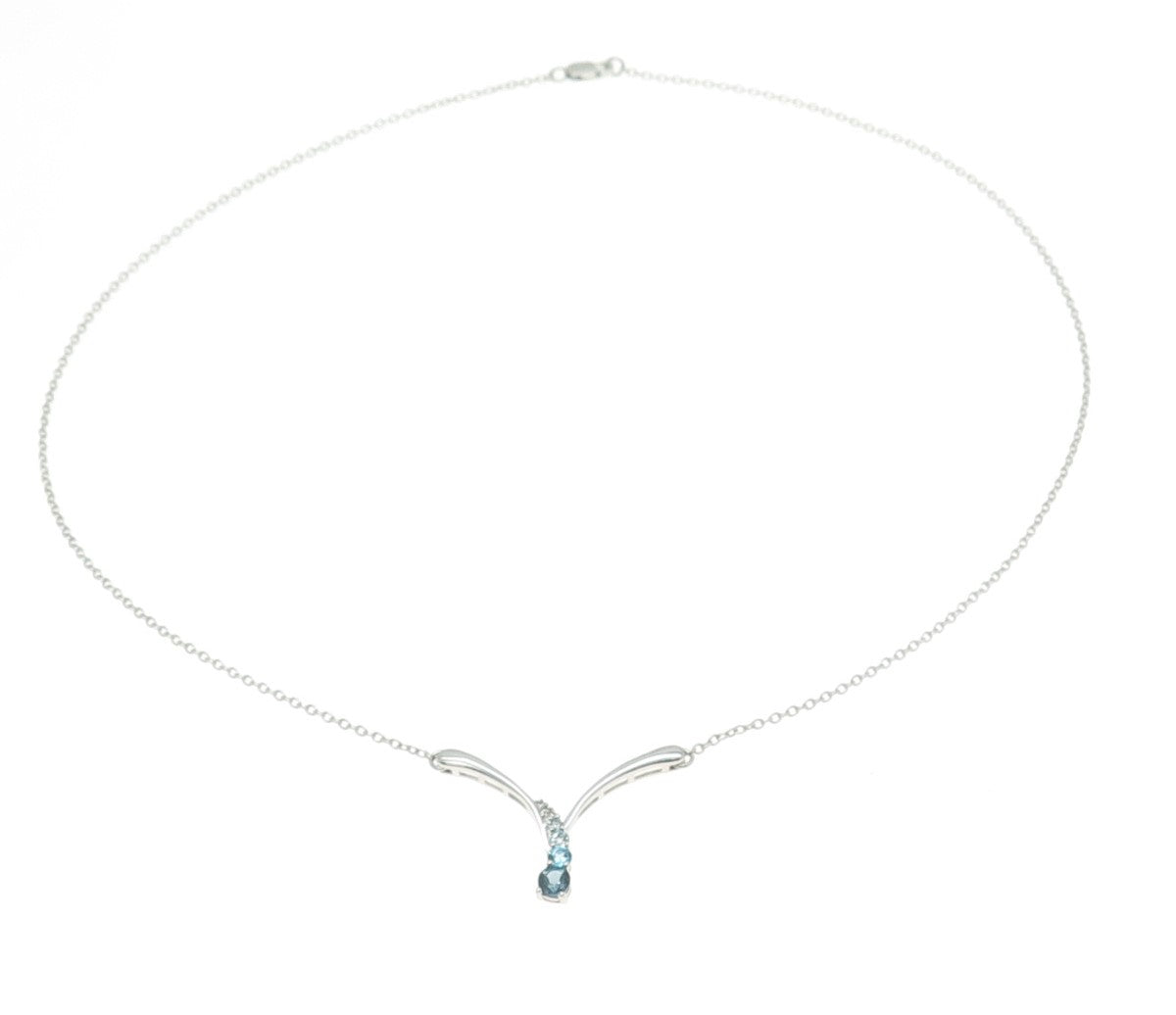 925 Sterling Silver Real White Light Blue London Topaz Cable Chain Necklace 18"