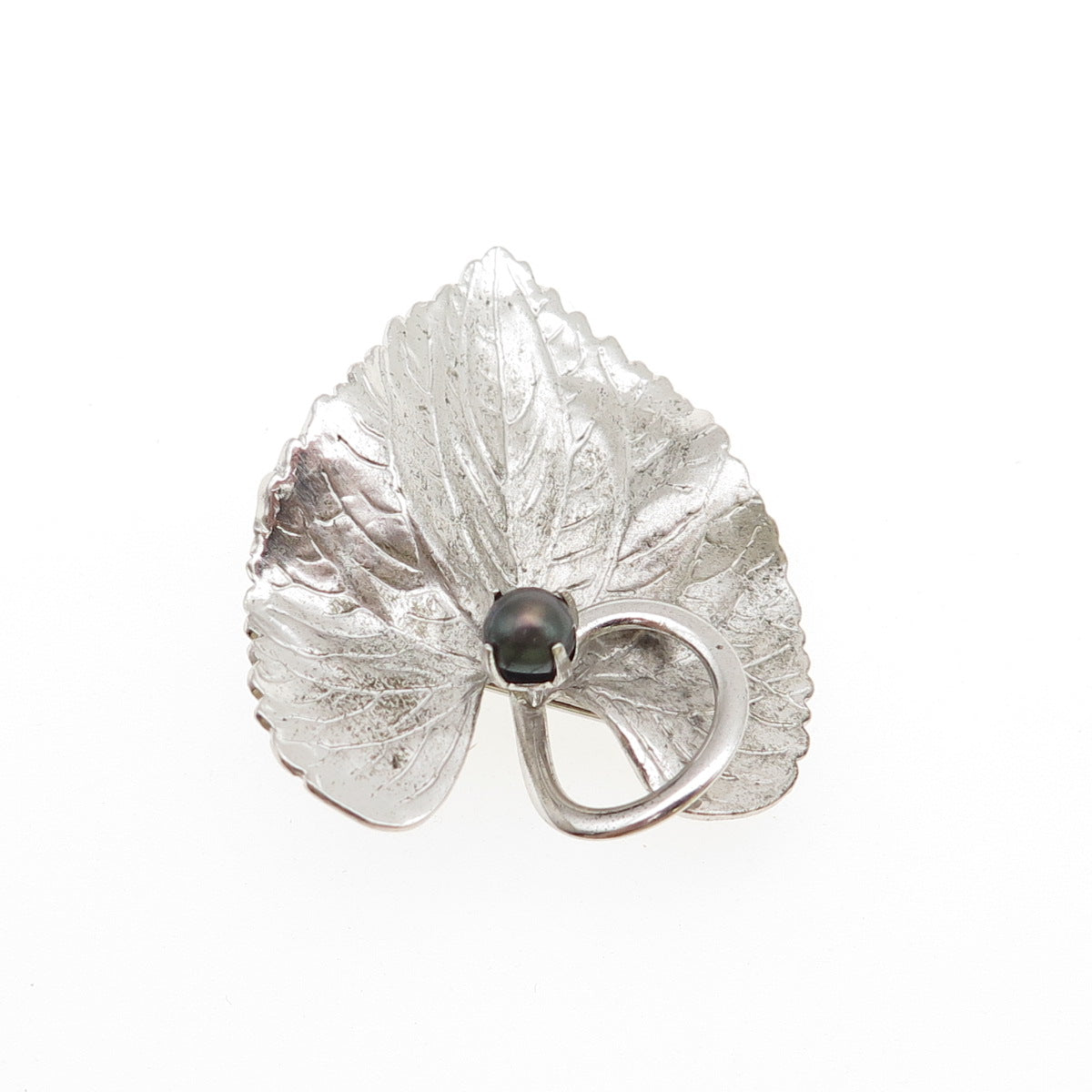 CARL ART 925 Sterling Silver Vintage Real Tahitian Pearl Floral Leaf Pin Brooch